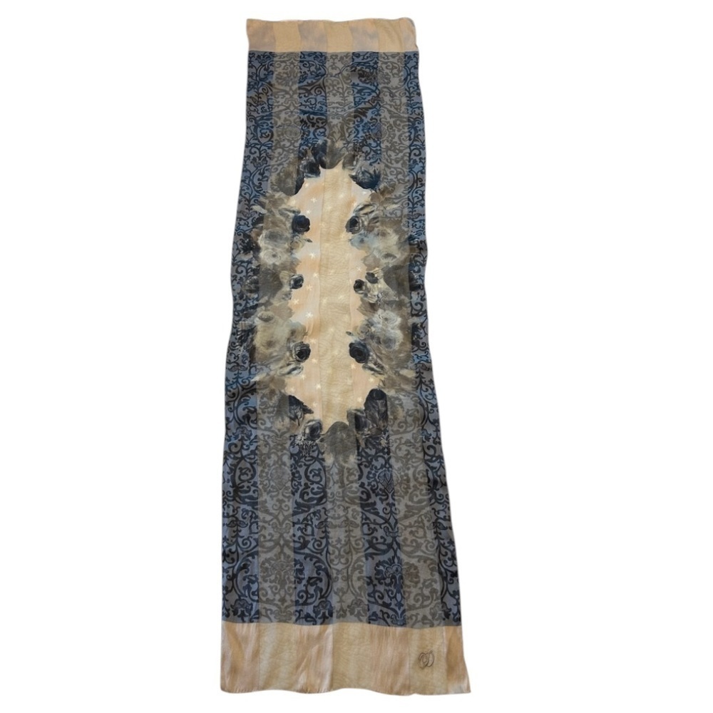 Christian Dior John Galliano silk Women's Floral Scarf - Blue, gray, Cream 60” - Picture 9 of 11